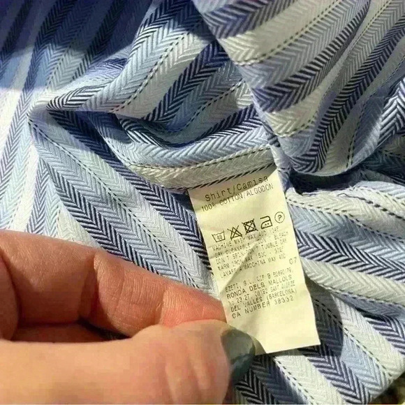 Ermenegildo Zegna Shirt Men's XL Blue/White Long Sleeve Striped Button Down - Picture 8 of 11
